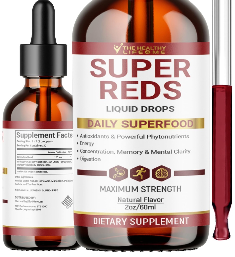 Flydende Super Reds Phytonutrient Superfood Drops • 124; Phytonutrient Blend indeholdende Polyphenoler • 124; Antioxidanter & mere • 124; Great Taste 2oz - 30 Day Supply