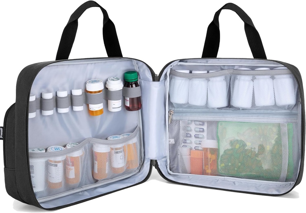 Trunab Pill Bottle Organizer Medicine Carrying Bag Safe Medication Travel Bag for Prescription, Vitamins, Medical Supplements Storage (Bag Only)