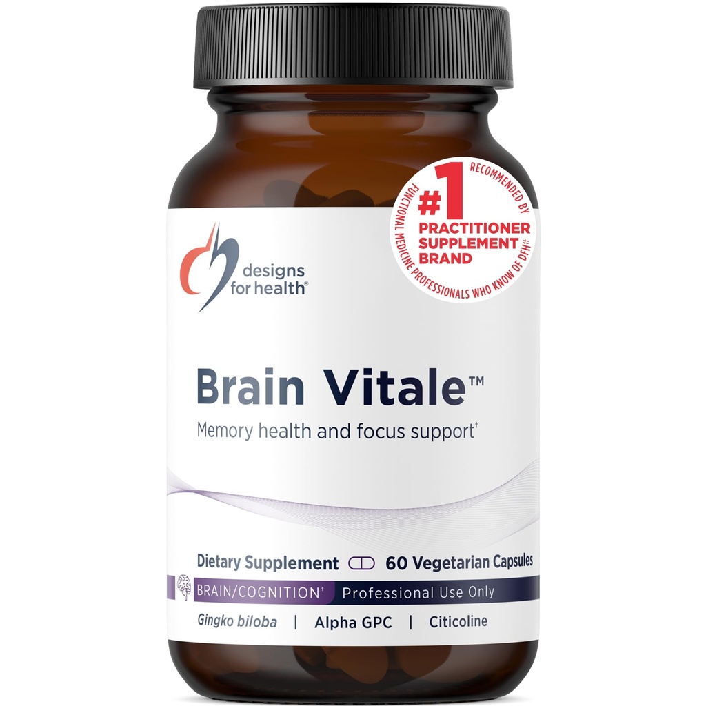 Design til sundhed Brain Vitale med Cognizin Citicolin - 'Nootrop' supplement til hjælp støtte kognition, Mood + hukommelse med GPC Cholin, Ginkgo + Acetyl L Carnitin HCL (60 kapsler)