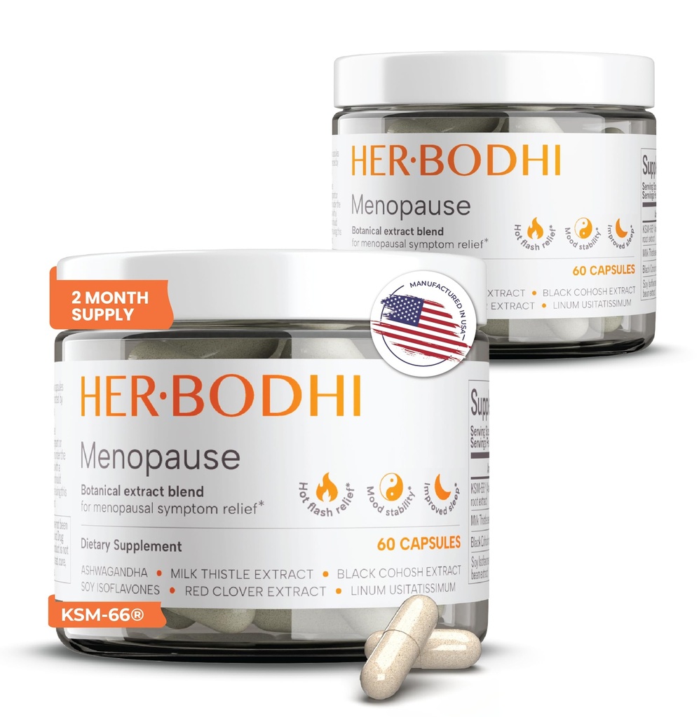 Her Bodhi Meno- Menopause Hormonal Balance for Women, Estrogen Soy Isoflavones Menopause Supplement for Women, Ashwagandha, Black Cohosh Hot Flashes Menopause Relief, Night Sweats Relief 120Caps