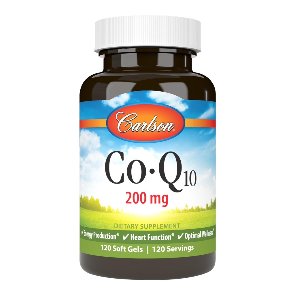 Carlson - Co-Q10, Co-Enzyme Q10, 200 mg, Energy Production & Heart Function, 120 Softgels