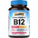 Vitalibre Vitamin B12 2500 mcg, Extra Strength Sublingual Methylcobalamin, Natural Peach Flavor, Nervous System, Energy Support, No Sugar, 90 Fast Dissolve Tablets