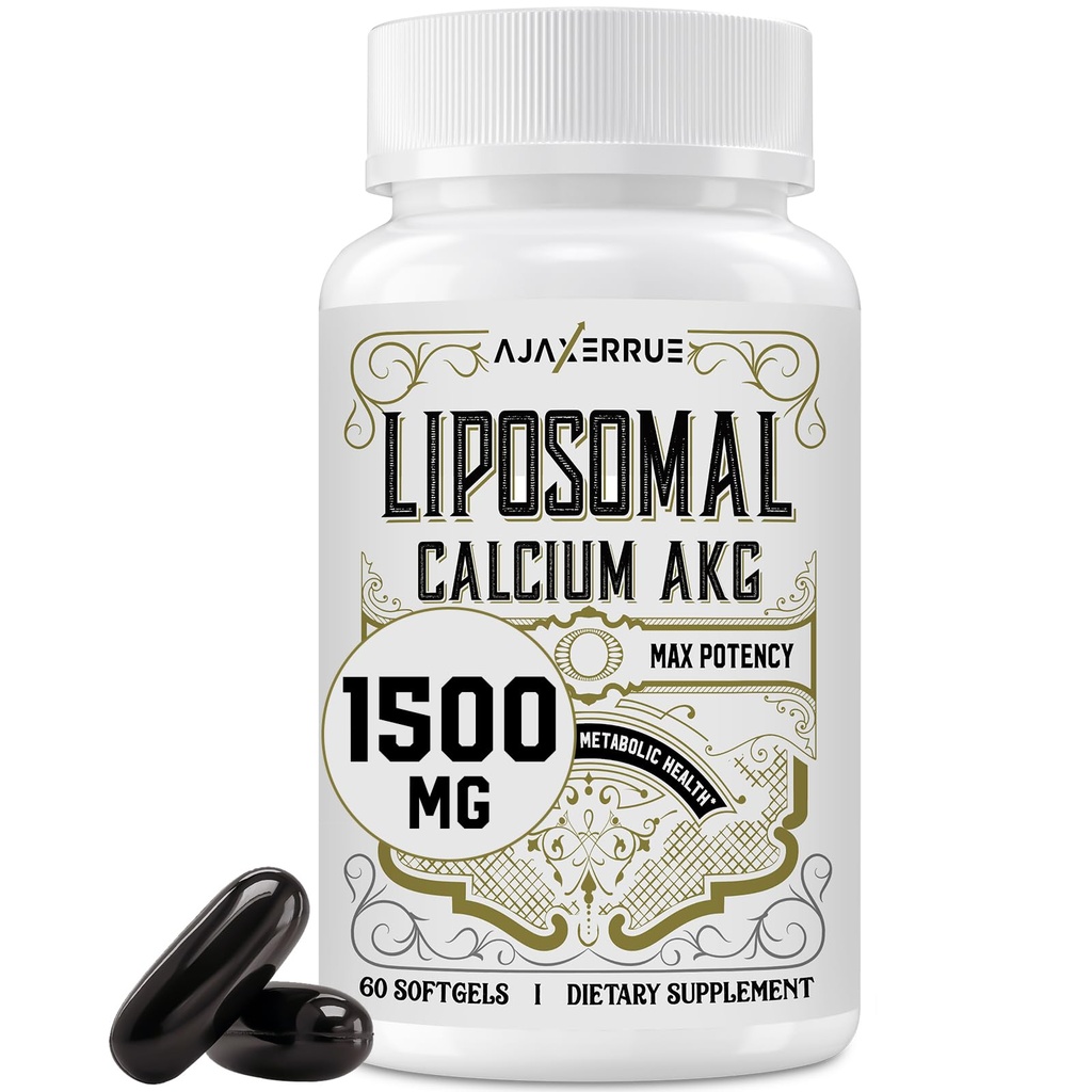 Liposomal Calcium AKG Supplement 1500 MG (Alpha- Ketoglutarsyre), Høj Absorption, mere effektiv end AAKG, Ca AKG for lang levetid, Alder Defense, Cellular Energy, Metabolic Function, 60 Softgels