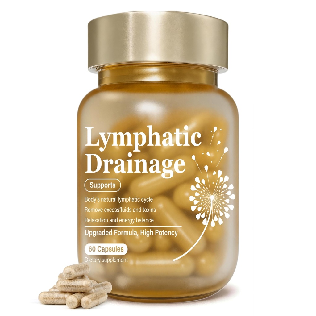 Natural Lymphatic Drainage Supplements with Dandelion, Burdock, Cleavers & Echinacea Herbal Blend Capsules Supports Fluid Balance, Detox & Daily Wellness Non-GMO, Vegan, Gluten Free 60 Capsules