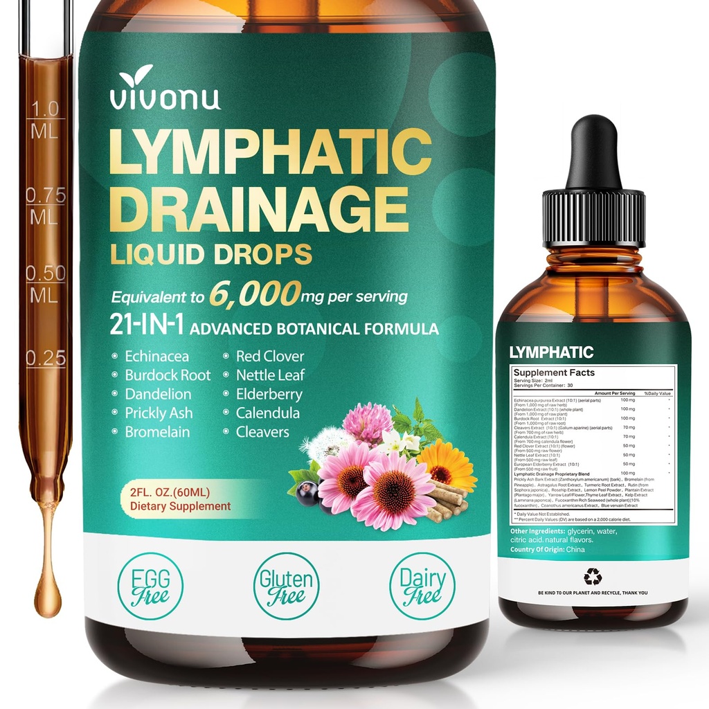 Advanced Lymphatic Drainage Detox Drops – Liposomal 21-in-1 Herbal Blend with Dandelion, Burdock, Elderberry & Turmeric – Cleanse & Immune Support (2 Fl Oz | Pack of 1)