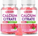2 Pack Calcium Citrate Gummies 1000mg w / D3- vitamin, Høj Absorption Calcium Gummies for kvinder & mænd, Plus Magnesium, Kalium, Zink for muskel & immun, Raspberry Flavor, 120 Greve