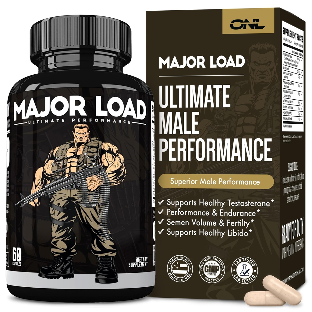 Major Load Testosteron Booster for mænd - Testosteron tillæg med Horny Geat Weed, Maca Root, & Tribulus Terrestris - Tongkat Ali Men 's Energy, Stamina & Styrke - Test Booster 60 Kapsler