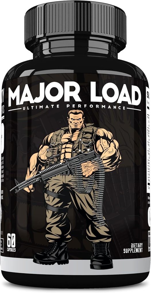 Major Load Testosteron Booster for mænd - Testosteron tillæg med Horny Geat Weed, Maca Root, & Tribulus Terrestris - Tongkat Ali Men 's Energy, Stamina & Styrke - Test Booster 60 Kapsler