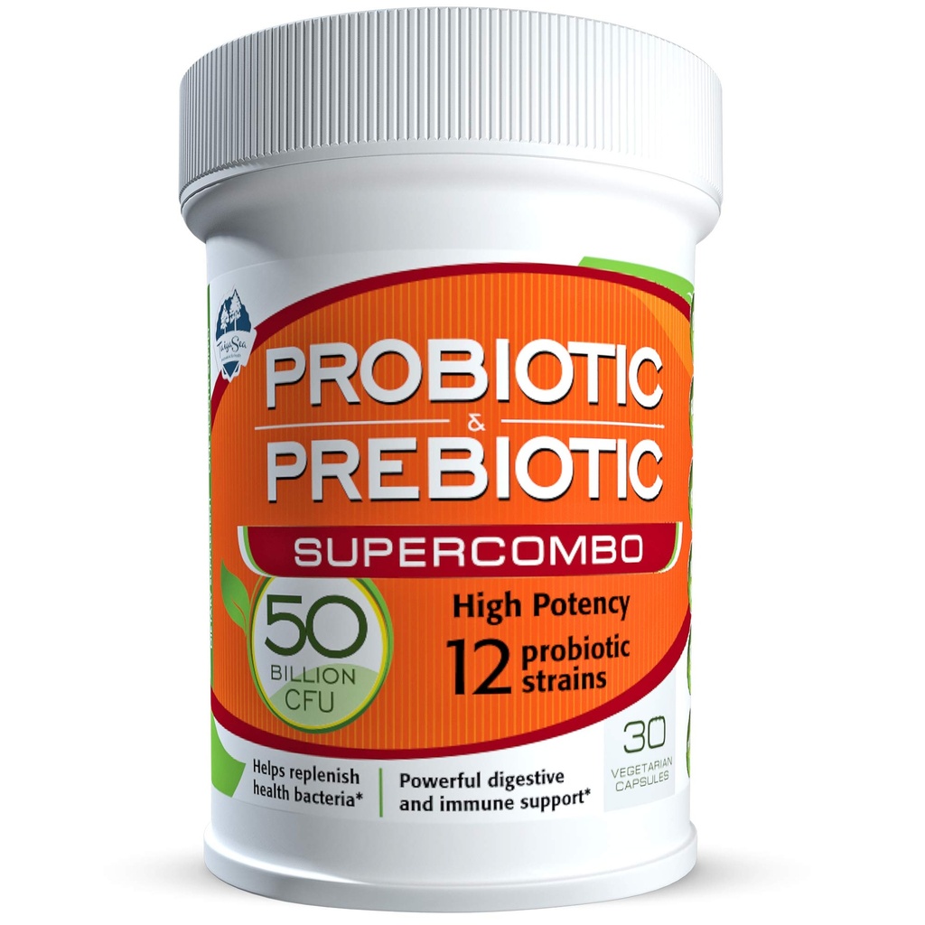 50 Millioner CFU Prebiotisk og probiotisk supplement til kvinder og mænd, 12 Strops til daglig immunforsvar og fordøjelsessygdomme, 30 Veggie kapsler, Ikke kølet høj potens Probiotika