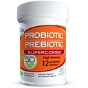 50 Millioner CFU Prebiotisk og probiotisk supplement til kvinder og mænd, 12 Strops til daglig immunforsvar og fordøjelsessygdomme, 30 Veggie kapsler, Ikke kølet høj potens Probiotika