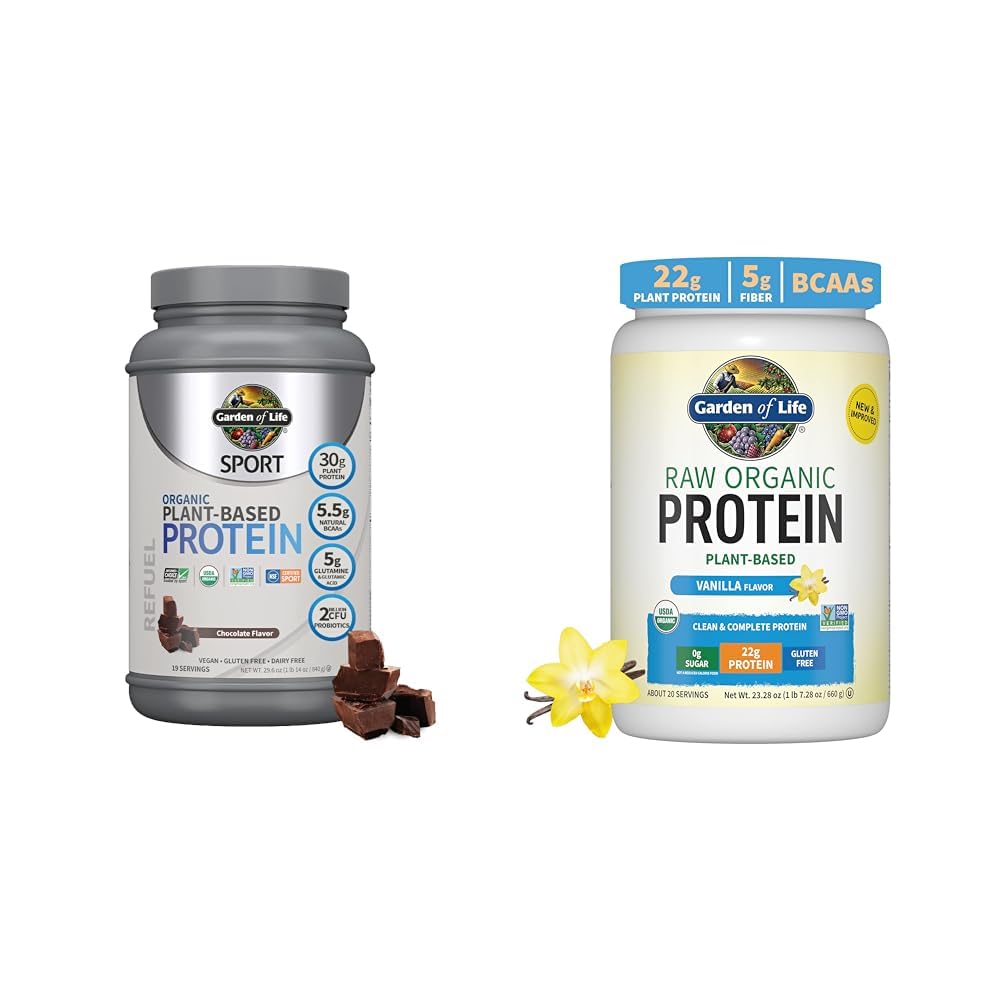 Garden of Life Organic Vegan Sport Protein Powder Bundle - Chocolate & Vanilla, 30g & 22g Plant Protein, Probiotics & BCAAs for Muscle Recovery