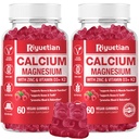 Calcium Gummies + Magnesium & Zink med vitamin D3 & K2, høj Absorption Calcium supplement til ben, tænder og immunforsvar, ikke GMO, Vegan, 120 Tæl