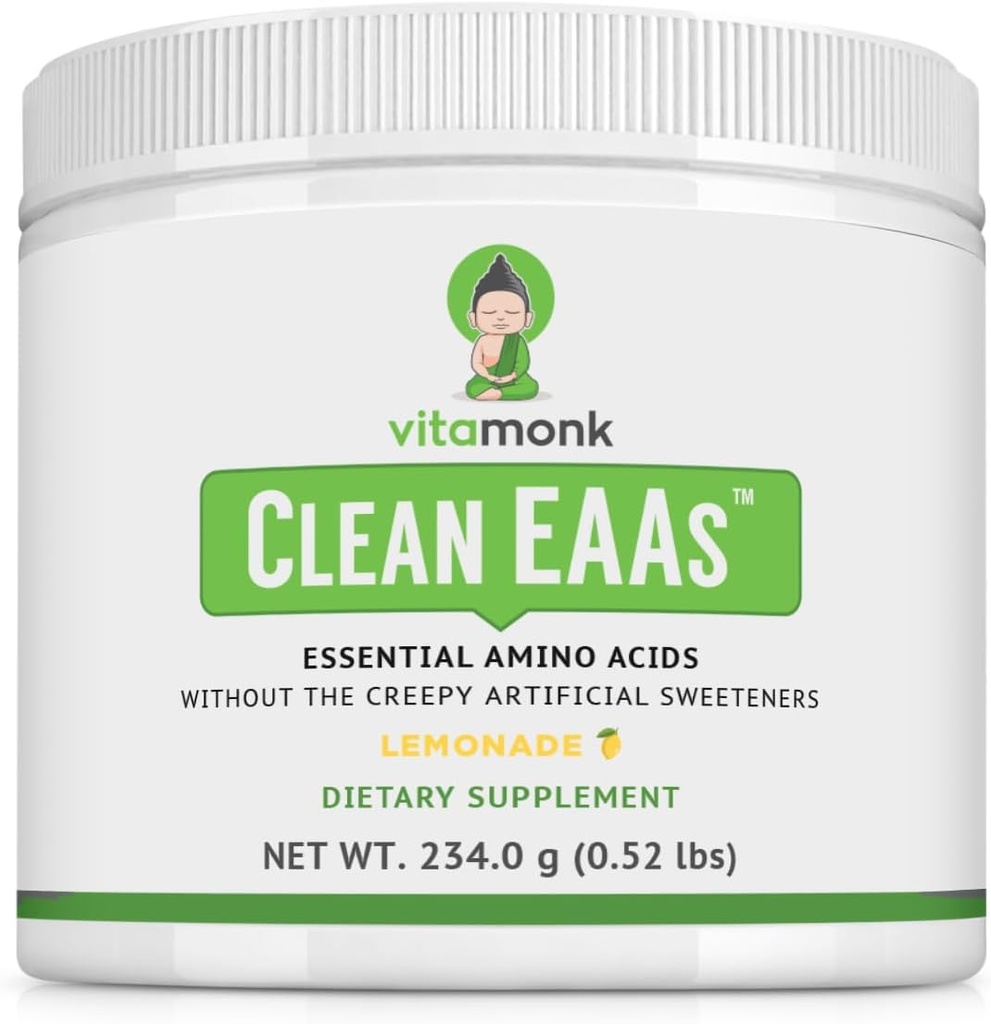 VitaMonk Clean EAA - EAA uden kunstige sødestoffer til pre- workout, energi og inddrivelse - Max biotilgængelig EAA pulver med 9 essentielle aminosyrer - Natural Lemonade Flavor