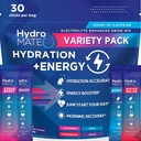HydroMATE Electrolytes Powder Drink Mix Pakninger Hydration Accelerator Lavt Sukker Party Favors for Rapid Recovery C-vitamin Plus koffein Variety Pack - 30 Greve
