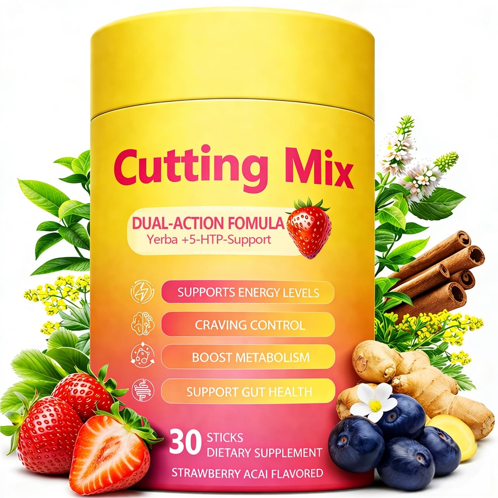 ZORYN Cutting Drink Mix, Daily Wellness Support with 5-HTP, Yerba Mate & Prebiotic Fiber, Sugar Free Drink Mix Powder Sticks, Flavored Water Mix with Electrolytes, Strawberry Flavor – 30 Servings