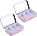 2Pcs 3 Compartments Pill Case med spejl, Portable Metal Medicin Pill Organizer Lille Pill Box Vitamin Pill Holder til Pocket, Purse, Rejser (Pink)