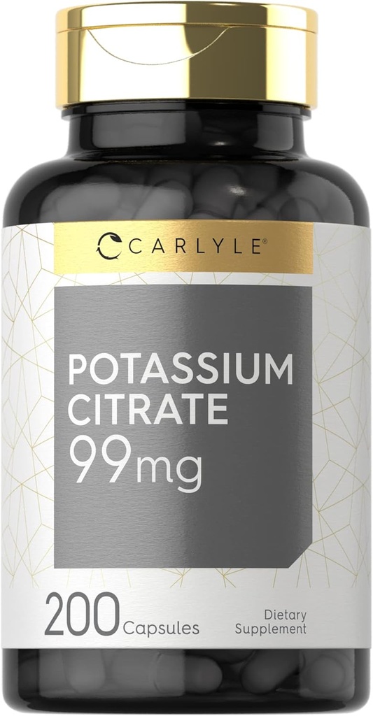 Carlyle Potassium Citrate Supplement | 99mg | 200 Capsules | Non-GMO and Gluten Free