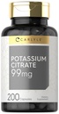 Carlyle Kalium Citrate Supplement: 124; 99mg; 124; 200 kapsler: 124; Non- GMO og Gluten Free