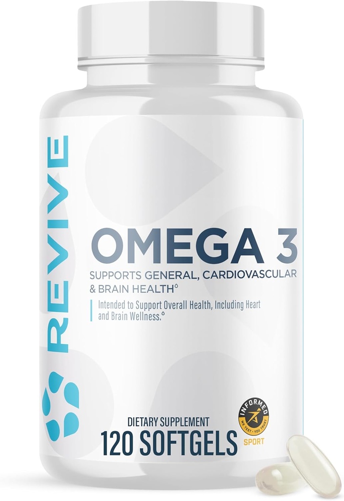 Revive MD Omega 3 Fish Oil Kosttilskud til mænd og kvinder - Softgels med EPA & DHA Fedtsyrer til sund hud & Joints, Heart & Brain Support - Vegan- Friendly, Gluten- Free (120 Softgels, 60 Servere)