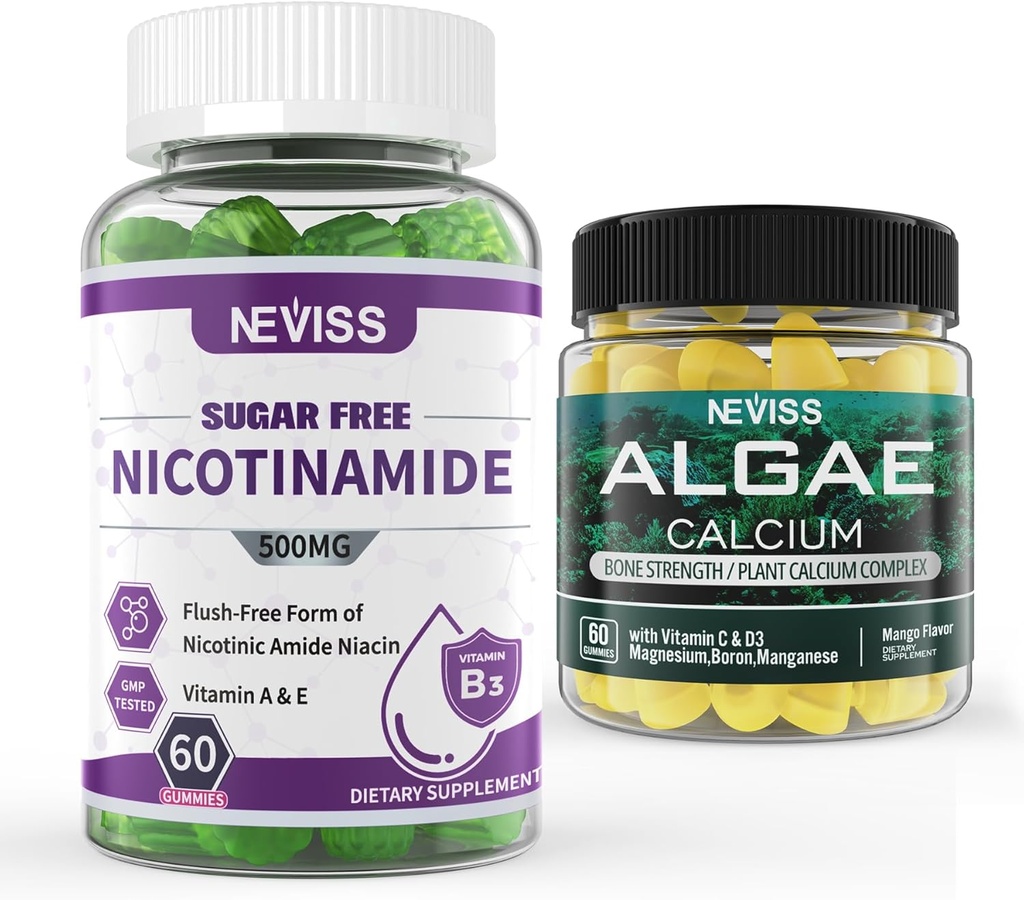 NEVISS Nicotinamid 500mg Gummies + Marine Algae Calcium Gummies Bundle