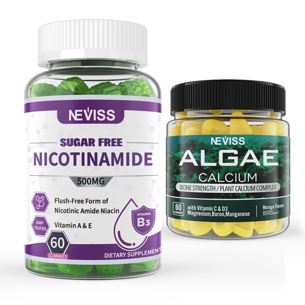 NEVISS Nicotinamid 500mg Gummies + Marine Algae Calcium Gummies Bundle