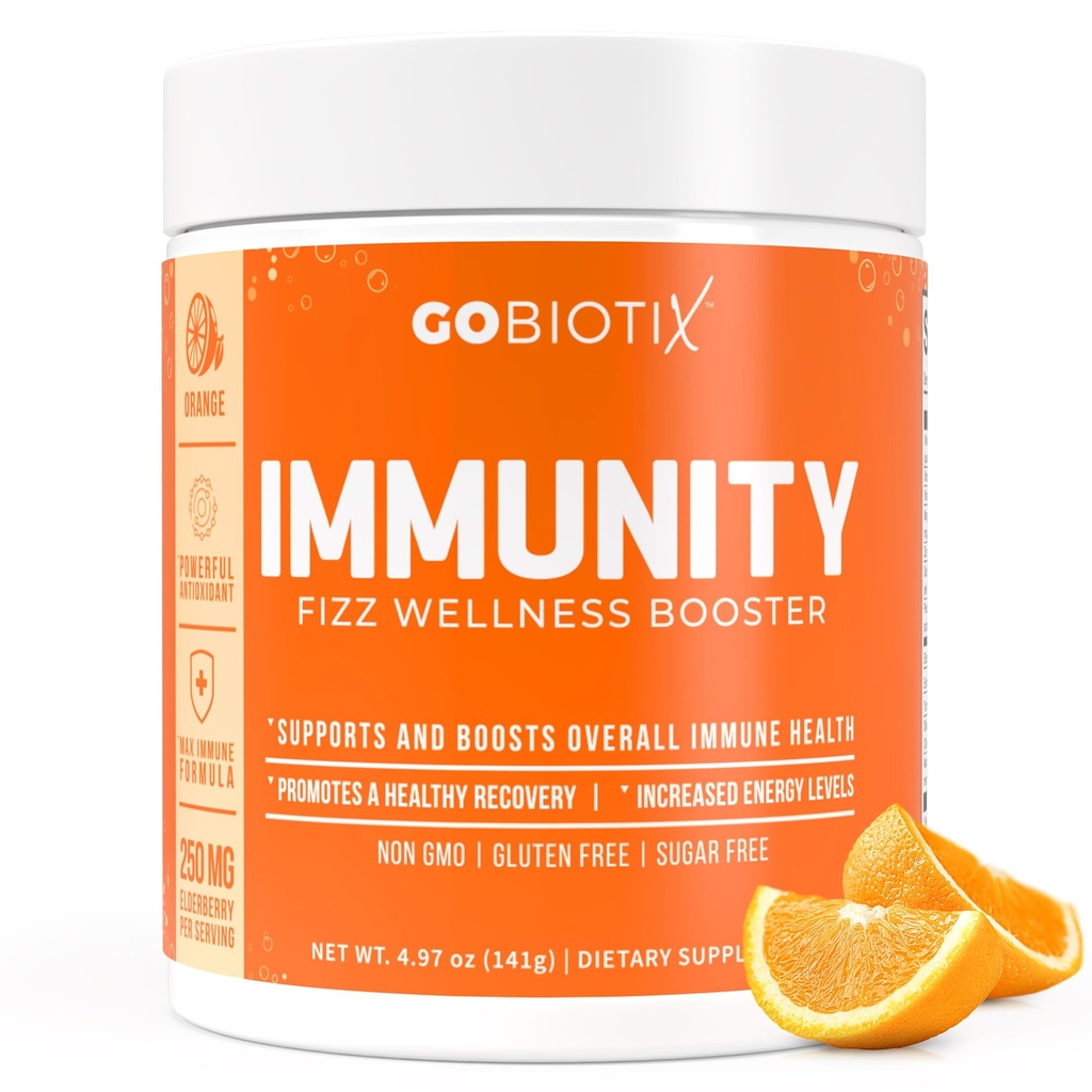 GOBIOTIX C-vitamin - immunforsvar Support - Immunity Powder Wellness Booster - Vegan Superfood - Elderberry, gurkemeje, B12 Vitamin supplement, non-GMO og sukker fri (Orange)