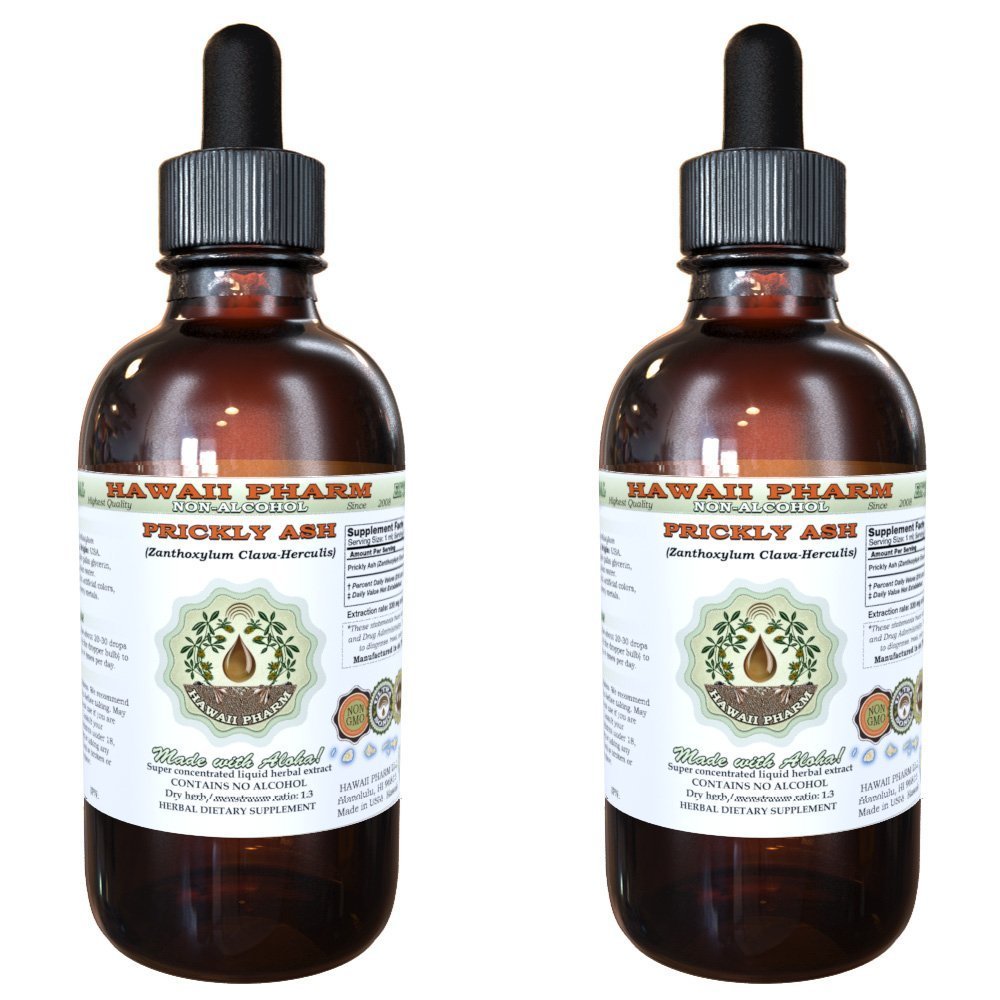 Hawaii Pharm Prickly Ash Alcohol-Free Liquid Extract, Prickly Ash (Zanthoxylum Clava-herculis) Dried Bark Glycerite Natural Herbal Supplement, USA 2x2 fl.oz