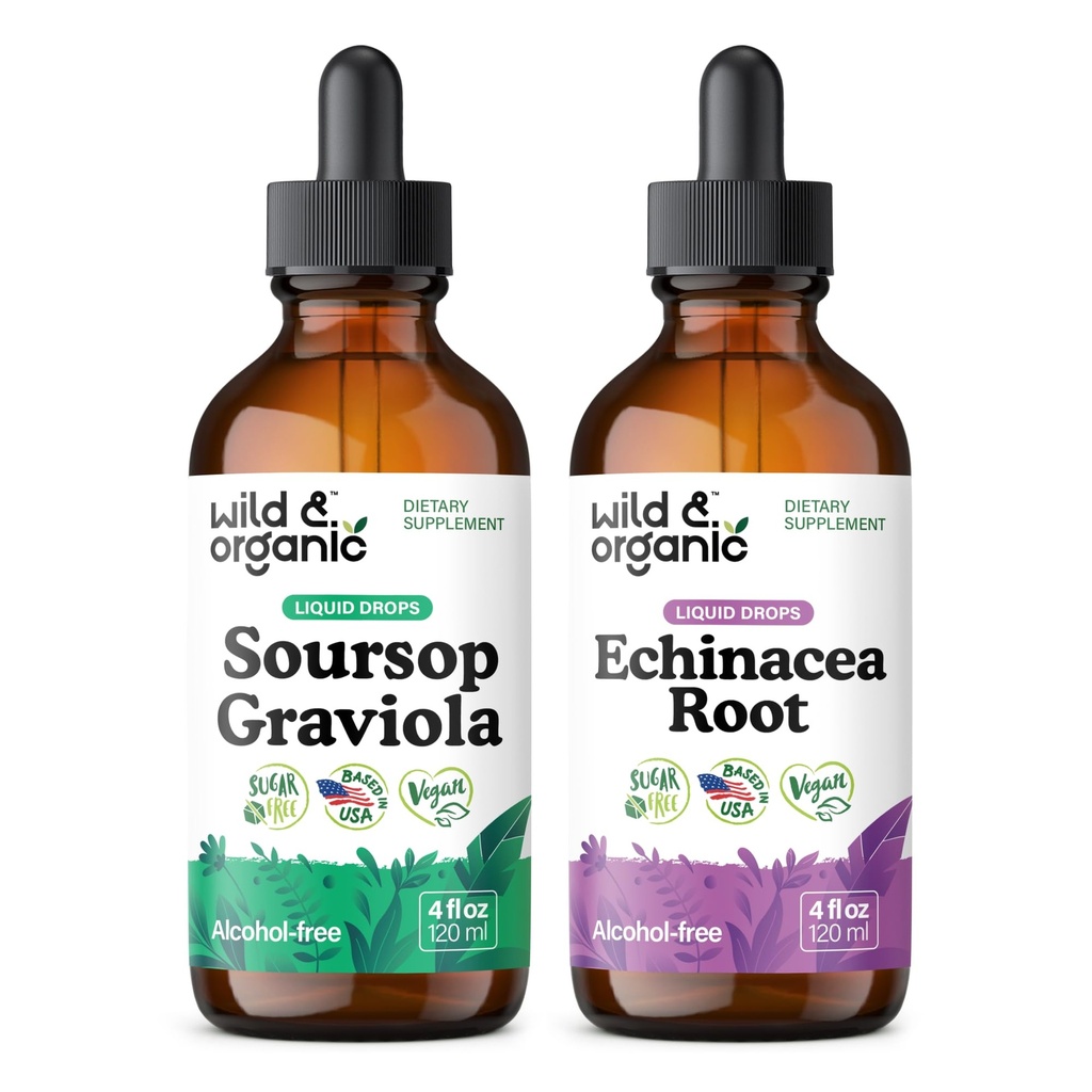 Wild & Organic Graviola Tincture 4 fl oz & Echinacea Tincture 4 fl oz