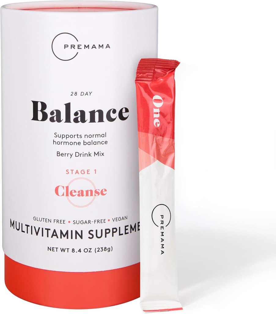Premama Hormone Balance, Multivitamin supplement, pulver mix Hormonal støtte til kvinder, sukker og gluten fri, Berry Flavor, 28 Single Serve Pakker