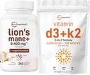 Micro Ingredients Vitamin D3 5,000iu + K2 100mcg Softgels & Lions Mane Supplement 240 Veggie Capsules Bundle 2 Pack 124; Essential Sunshine Vitumes