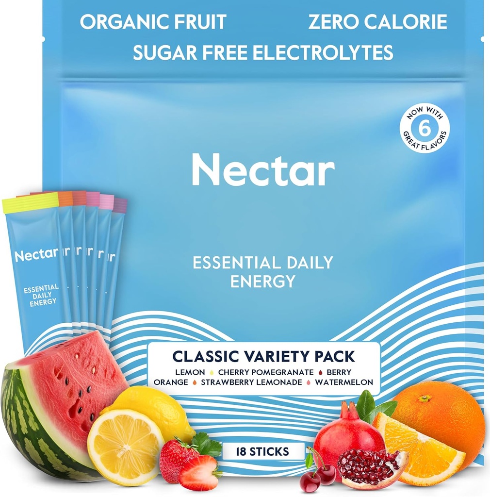 Nectar Energy Booster - Organic Coffein, B12 & Electrolytes - Sukker Free & Zero Calorie - Sund kaffe, Energidrik & Soda Alternativ - Hydration & Energy Supplement (Variety 18 Powder Packets)