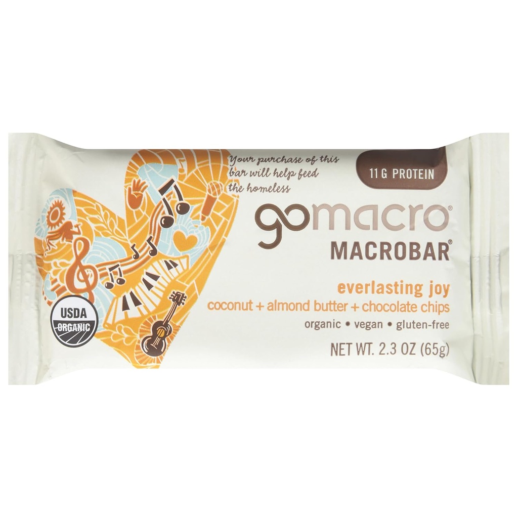 GoMacro MacroBar, Organic Vegan Protein Bar, Coconut, Mandel Butter + Chokolade Chips, 2.3 Ounce