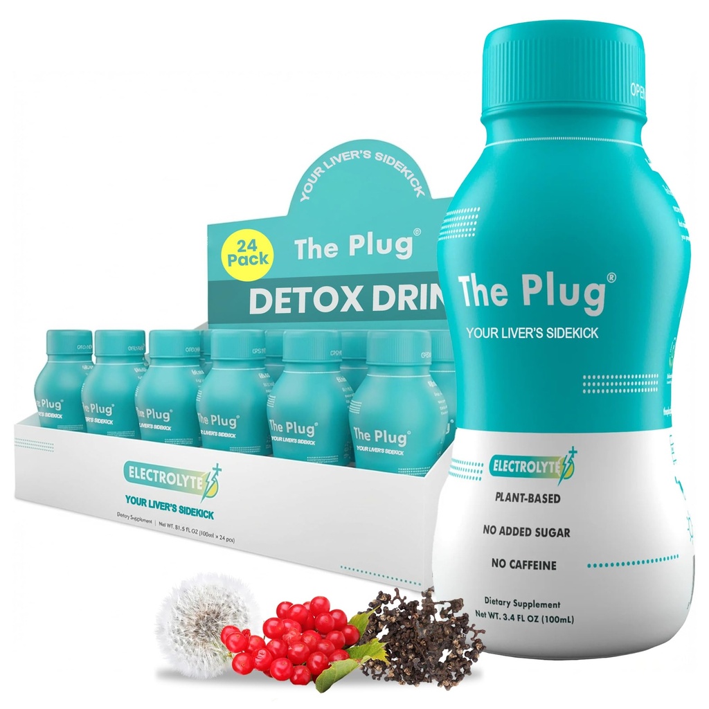 Plug lever rense Detox & reparation drink - Plant baserede urtebaserede elektrolyte drik til leverstøtte & sundhed, Bloating Relief, Gendanne antioxidanter & mineraler Budd124; Lever Complex energi drik (24-Pack)