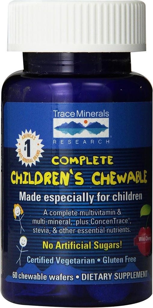 Trace Minerals Measures 124; Kids Chewable Assorted Vitamin / Mineral Wafers Measures 124; Gluten Free & Vegetar Certified Measures 124; Wild Cherry Flavor 124; 60 Count Flasker (pakke med 2)