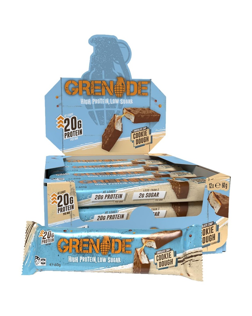 Grenade High Protein and Low Carb Bar, Chocolate Chip Cookie Dough, 12 x 60 g