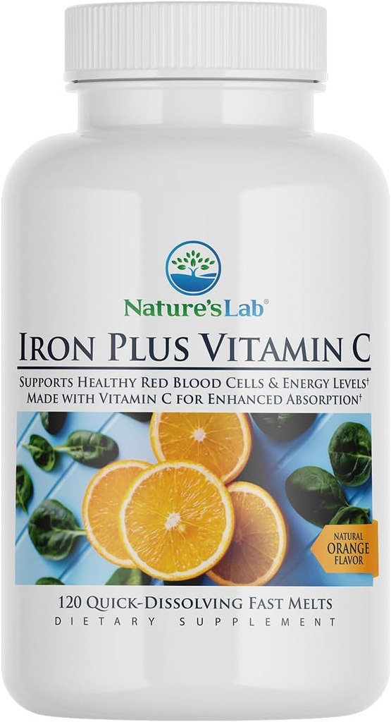 Nature 's Lab Iron Plus Vitamin C Fast smelte tabletter - blid på Mave Carbonyl Jern, Høj Absorption for sunde røde blodceller * - 120 tabletter