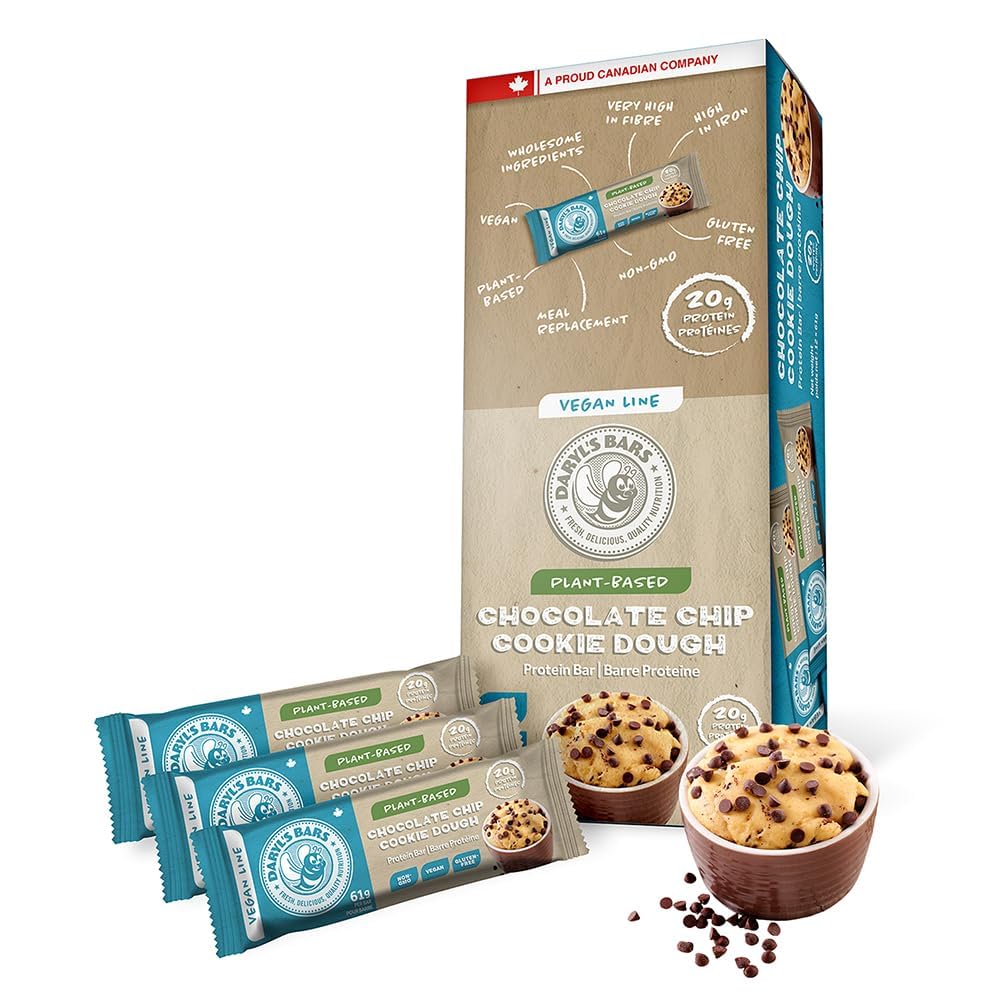 Daryl's Bars, Vegan Line Chocolate Chip Cookie Dough On the Go Whey Protein Bars, Gluten Free, 20gr of Vegan Protein Snack, Meal Replacement, Pack of 1