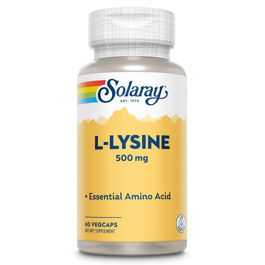 SOLARAY L Lysin 500 mg kapsler - Free- Form Essential Aminosyrer Supplement - Kraftig Wellness Support med L- Lysin Aminosyre - Lab Verified, 60- Day Garanti, 60 Servering, 60 VegCaps