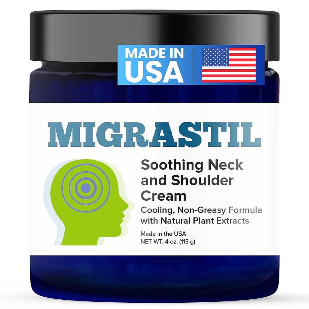 Grundlæggende Vigor Migrastil Lindrende Neck & Shoulder Cream - Fast- Fungerende & kraftfuld - Non-Greasy Topical Cream (4 oz.) Fremstillet i USA