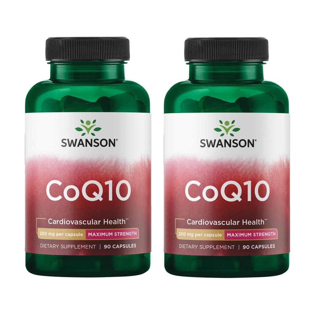 Swanson CoQ10 Cardiovascular and Cellular Energy Supplement for Heart-Health-Conscious Adults Seeking Antioxidant Support - 200 mg (90 Vegan Capsules, 2 Pack)