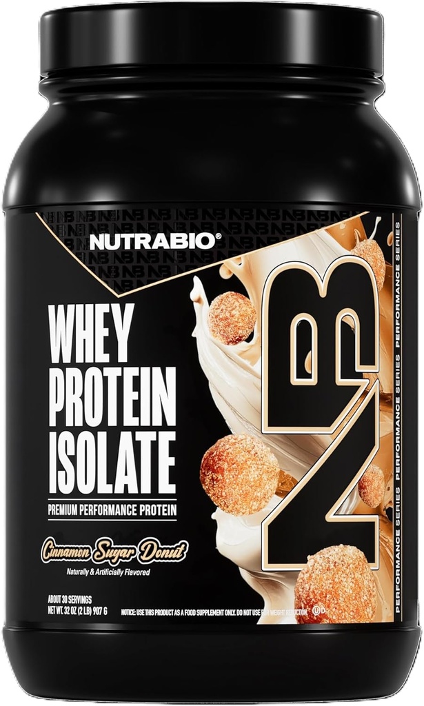 NutraBio 100% Whey Protein Isolate Protein Powder, 25g Protein med komplet Aminosyreprofil, Non- GMO, Soy & Gluten Free, Low Carb, Low Calorie Whey Protein Powder, Cinnamon Sugar Donut, 2 Lbs