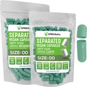 XPRS Nutra Vegan Størrelse 00 Separated Kapsler - 100 Grev Premium Tomme Kapsler Separeret i poser - 00 Piller Tom for DIY Supplement Fyldning (Sage Green)
