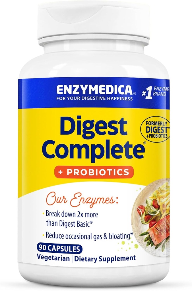 Enzymedica, Digest Complete + Probiotics, Full-Range, Everyday Enzymes with 800 Million CFU Active Cultures per Capsule, 90 Capsules