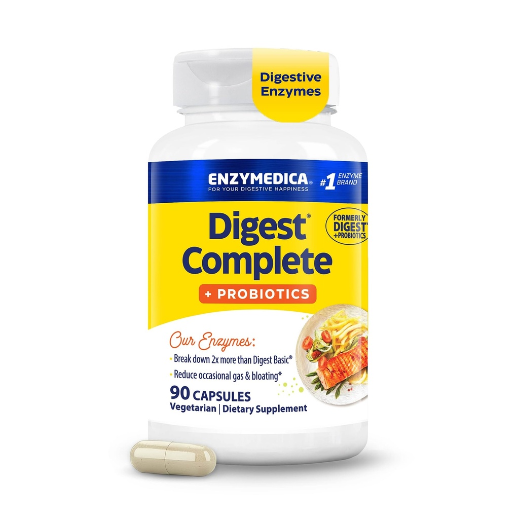 Enzymedica, Digest Complete + Probiotika, Full- Range, Everyday Enzymes med 800 millioner CFU aktive kulturer per kapsel, 90 kapsler
