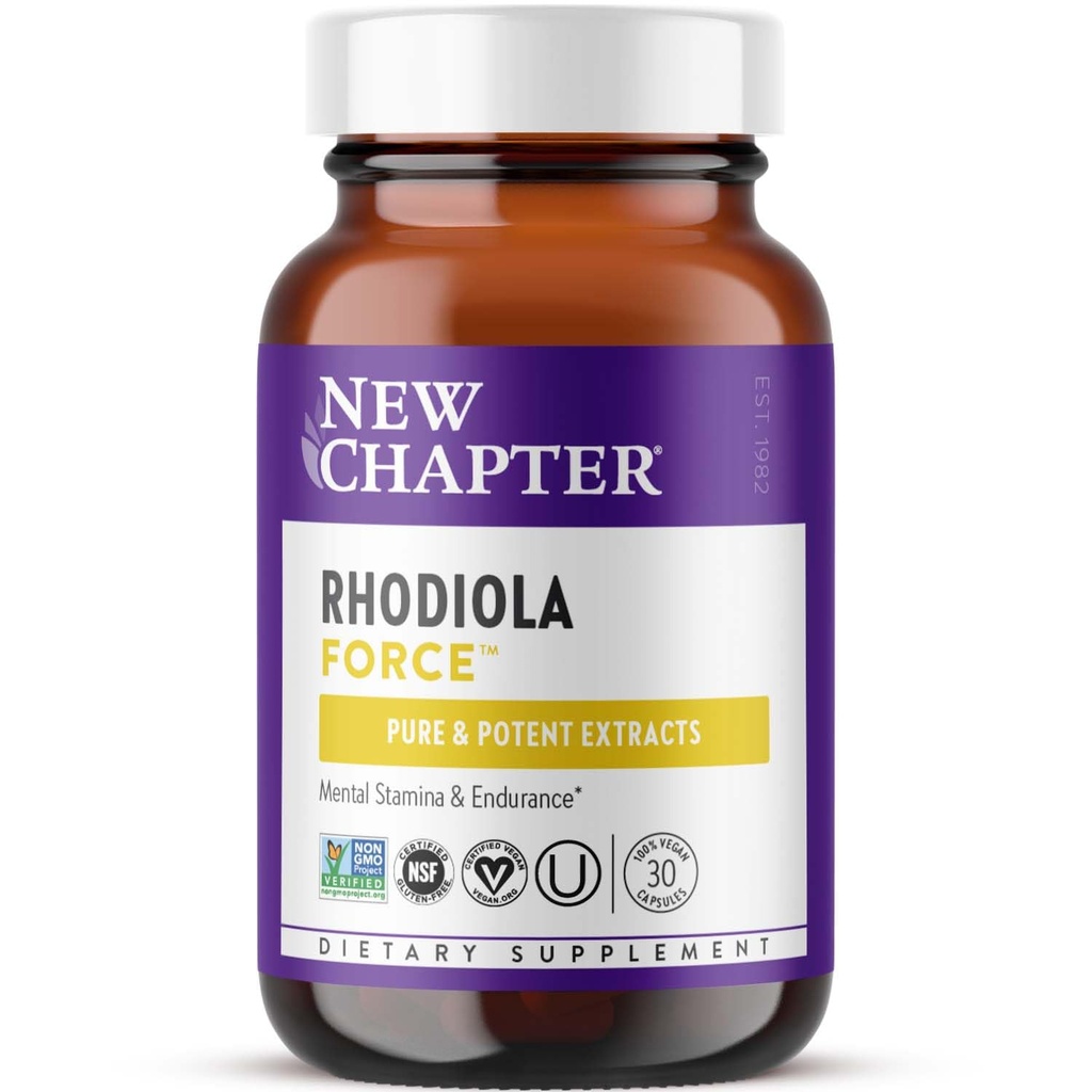 Ny Chapter Rhodiola Force 300mg med Potent Vegan Rhodiola til Mental Focus & Stamina, Endurance + Mood Support + Stress Adaptogen + non- GMO ingredienser - 30 Greve
