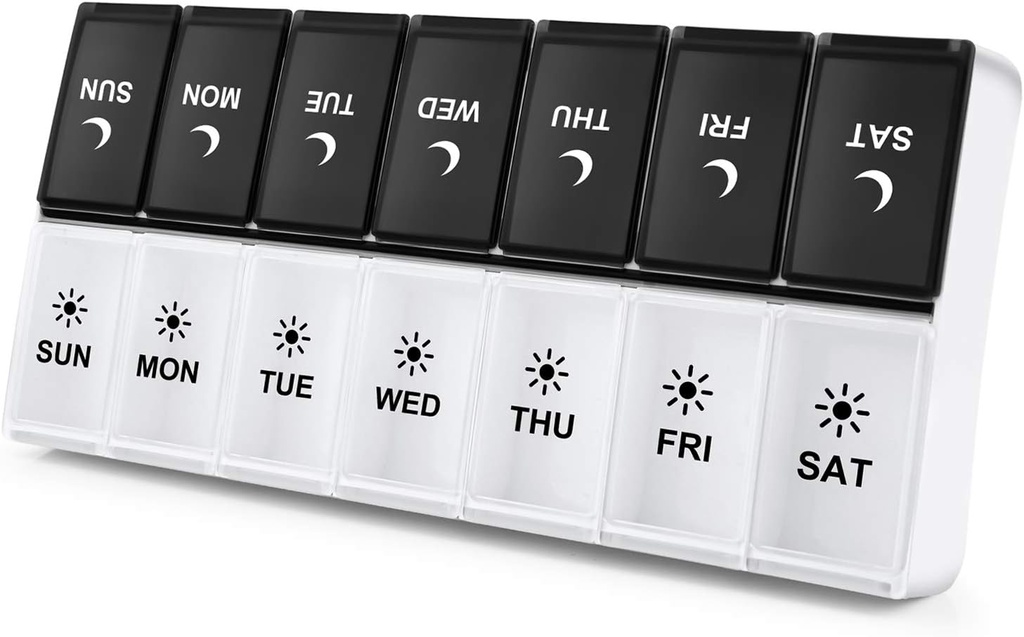 Danish Large Pill Organizer 2 gange om dagen, Ugentlig Box Per AM PM Case, Dag nat Container 7 Vitamin sag to gange