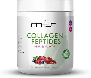 M + S Collagen Peptider Pulver med C-vitamin og hyaluronsyre, Forbedrer elasticitet, hår, hud, negle og fælles - Sukker fri, 1.29 Lb (Berry Flavor)