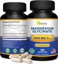 Magnesium Glycinat 1000mg med vitamin D3 & B6- 500mg per kapsel - Pure Elemental Mag Supplement Complex til søvn, muskel, ben sundhed - erstatte gummier, tabletter og pulver - 120 kapsler