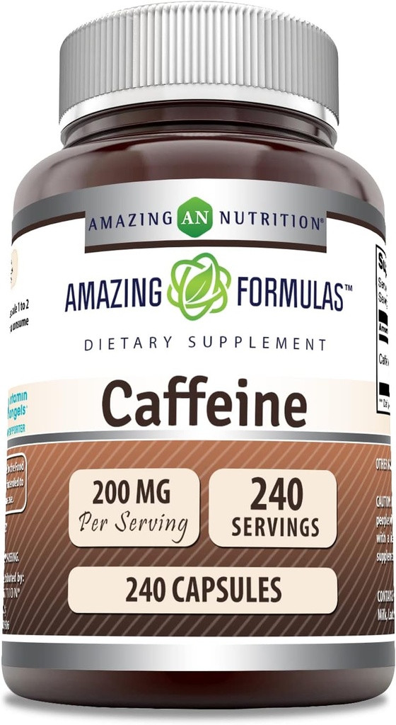Amazing Formulas Koffein 200 Mg per Serving Medic124; Kapsler Medic124; Non- GMO Medic124; Gluten- Free Medicine 124; Made in USA (1 Pack, 240 Count)