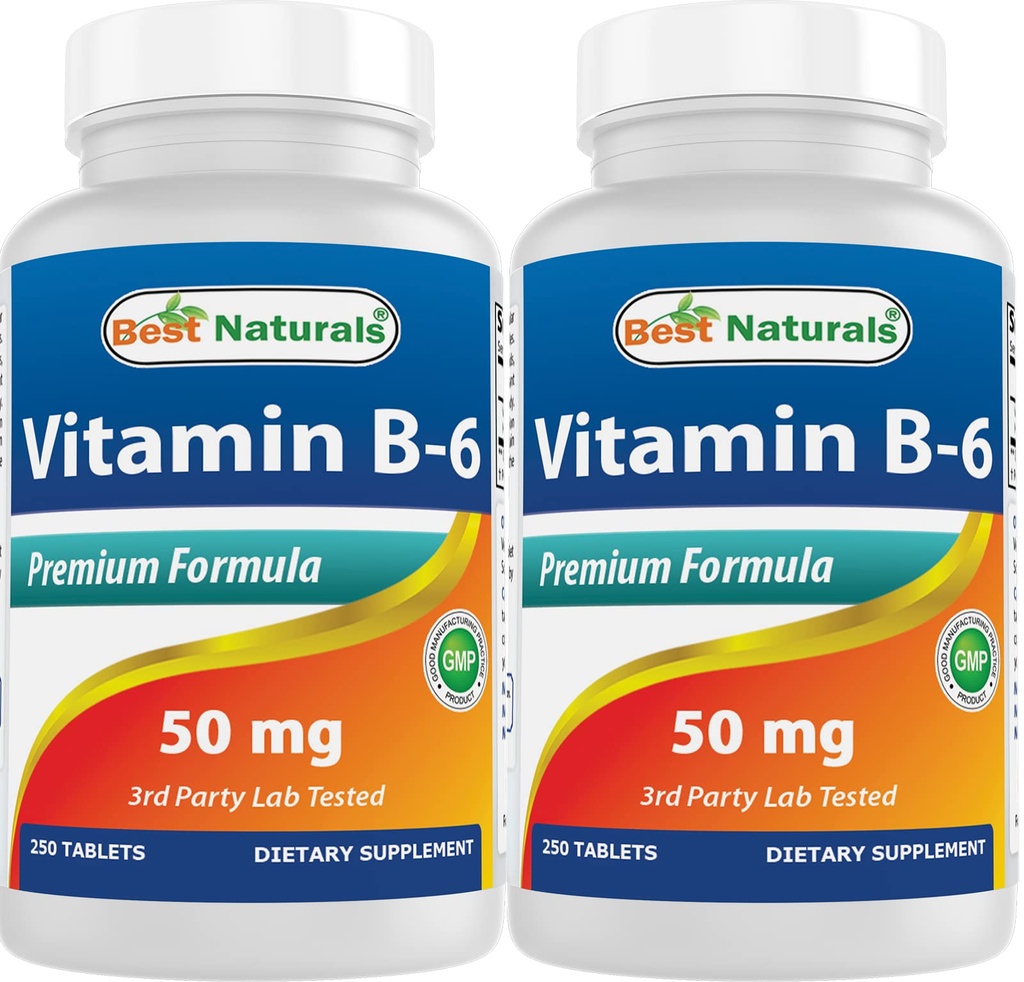 Bedste Naturals Vitamin B6 50 mg 250 tabletter (250 greve (pakke med 2))
